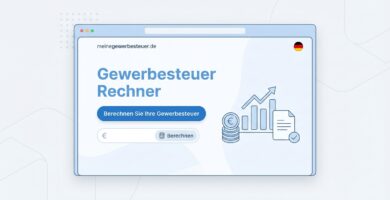 Bild einer Webseite zusammen mit Symbolen für Geld und Finanzen, dem Namen der Website und einem Taschenrechner-Symbol