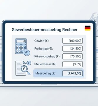 Schwarz-Weiß-Bild eines Bildschirms mit einem Taschenrechner, der den Artikelnamen und verschiedene Beispieldaten und -zahlen anzeigt.
