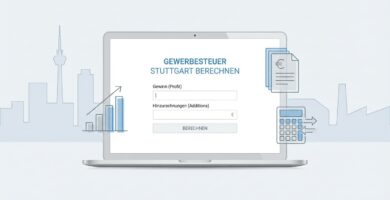 Abbildung mit einer einfachen, handgezeichneten Darstellung eines Computers mit dem Namen des Werkzeugs auf dem Bildschirm, einzugebenden Daten und Dokumentenzeichnungen und -figuren drumherum.